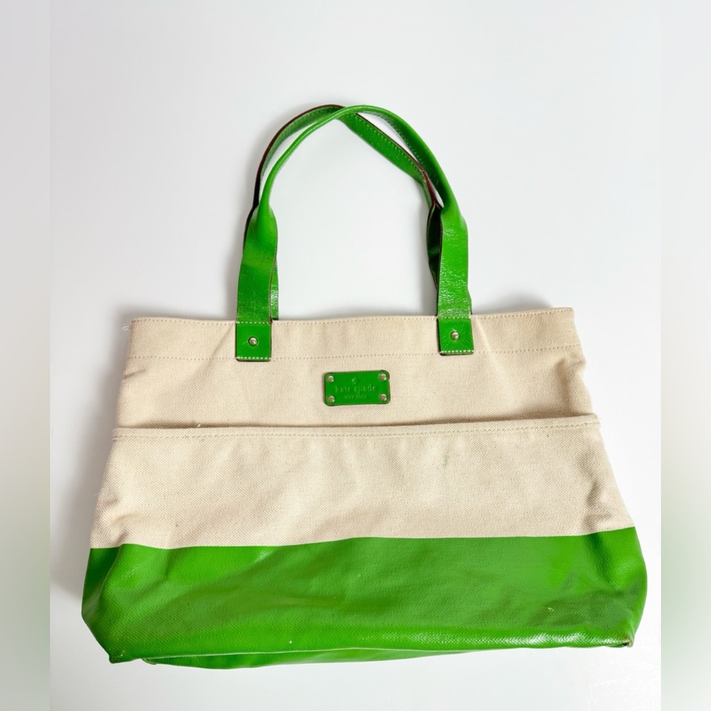kate spade Cream and Green Canvas Tote